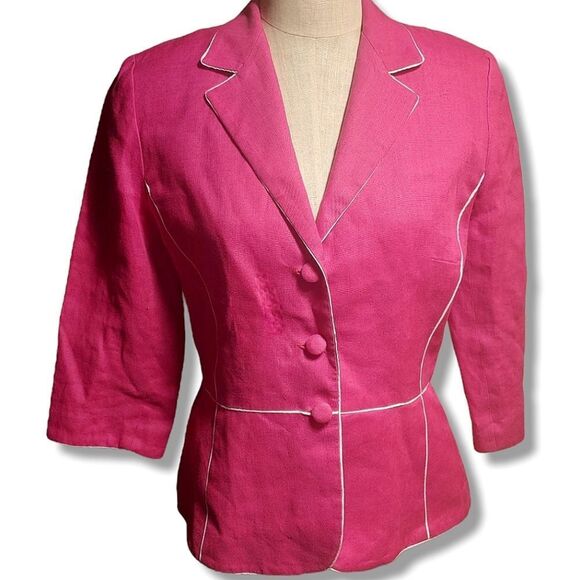 Vntg Silk lined Linen Blazer Kay Unger - Picture 1 of 5
